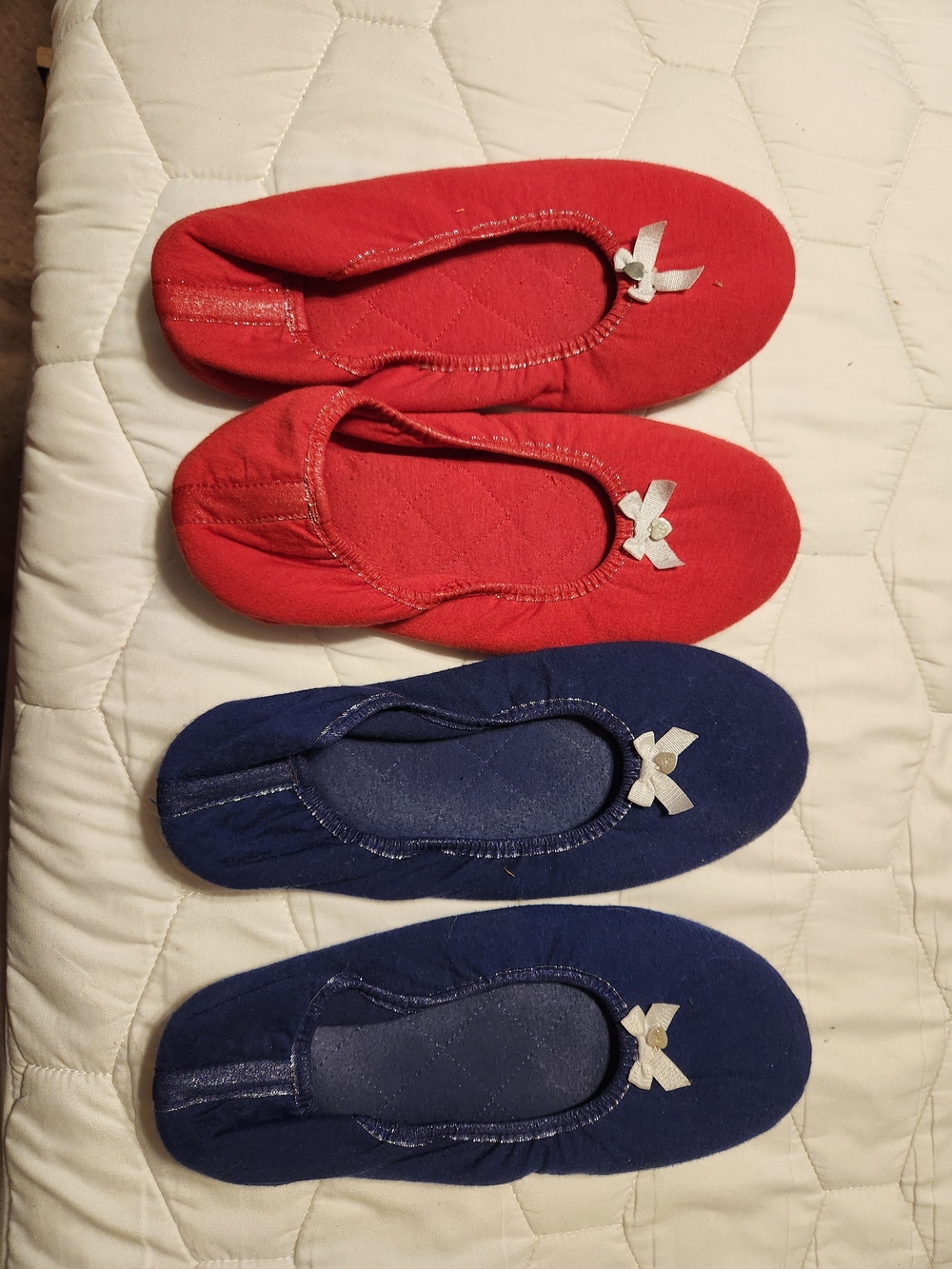 Victoria's Secret Red And Navy Blue Ballet Slippers Washable Good Condition Sz L